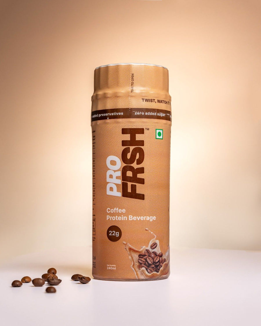 PROFRSH Coffee protein milkshake bottle with coffee beans